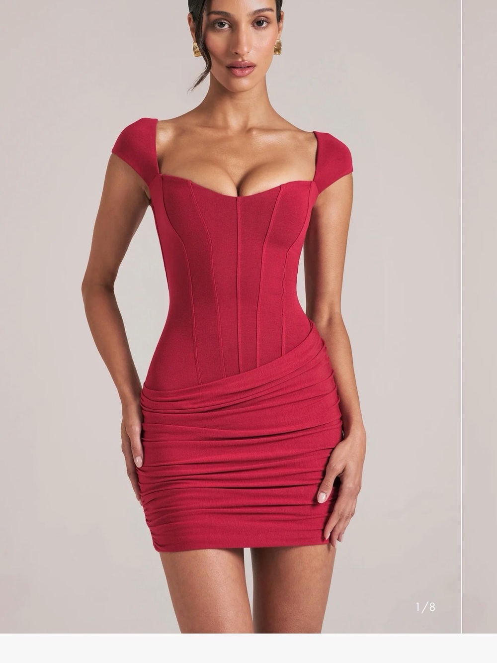 Oh Polly Red Cap-Sleeve Sweetheart Bodycon Mini Dress